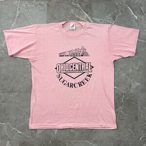 Vintage Ohio Central Railroad Graphic Tee Mens XL Sugar Creek Short Sleeve Pink